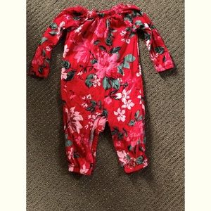 Red floral baby romper